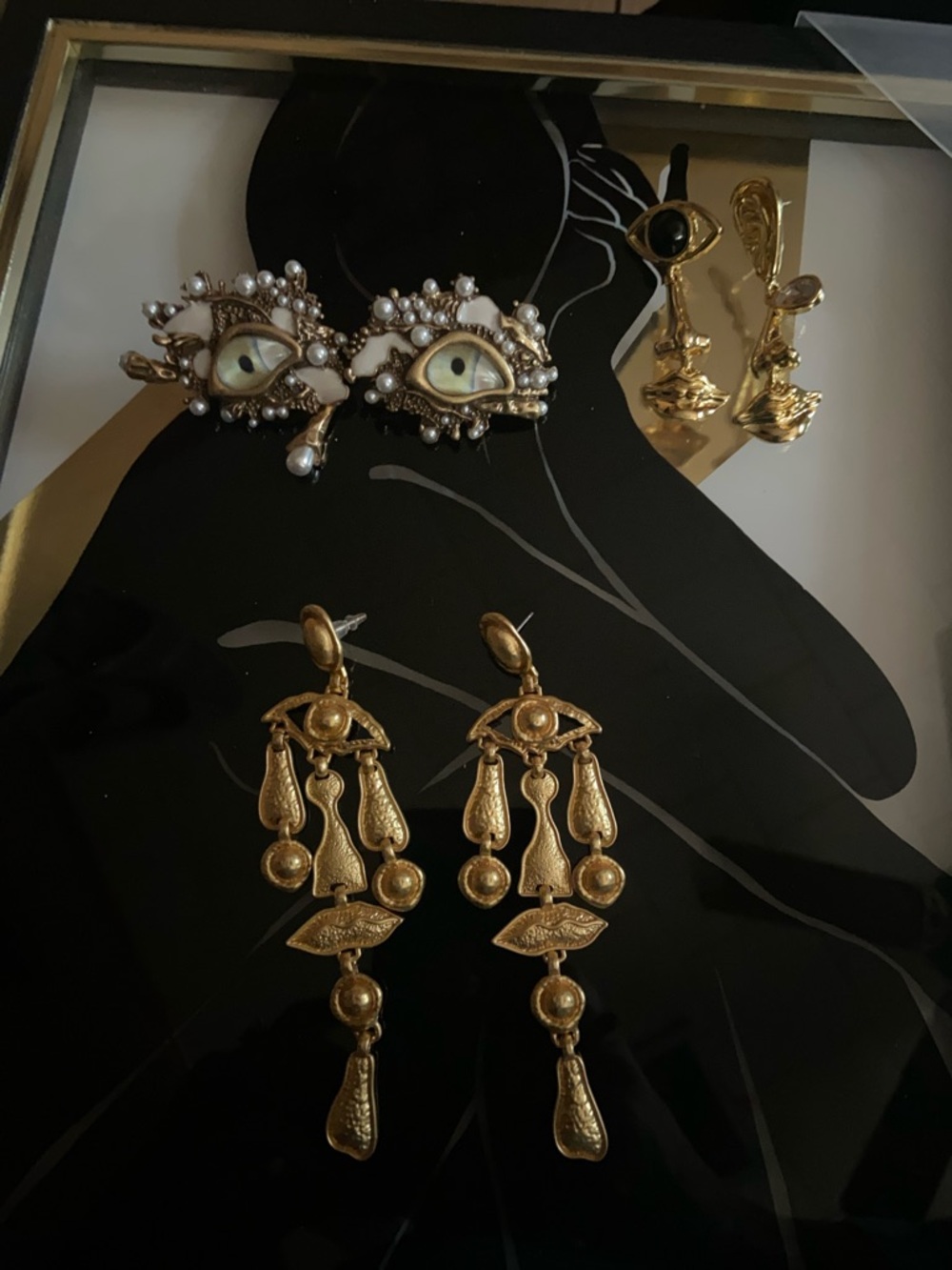 3 pairs of Schiaparelli Eye Motif Statement Earrings - Women Jewelry